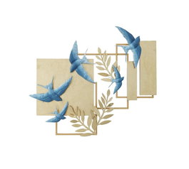 DKD Home Decor Decoración de Pared Metal Golondrinas Dorado y Azul