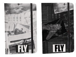 DKD Home Decor Surtido de 2 Libretas de Cartón y Papel AVIACION, 80 Hojas, Blanco y Negro