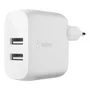 Belkin WCE001VF1MWH Cargador de Pared USB 24W Blanco 2 Puertos 2.4A - Cable USB-A a USB-C Incluido 1m
