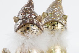 DKD Home Decor Figura Navidad Moderna Gato Dorado Blanco Resina 6 x 15 x 9 cm (2 Unidades)