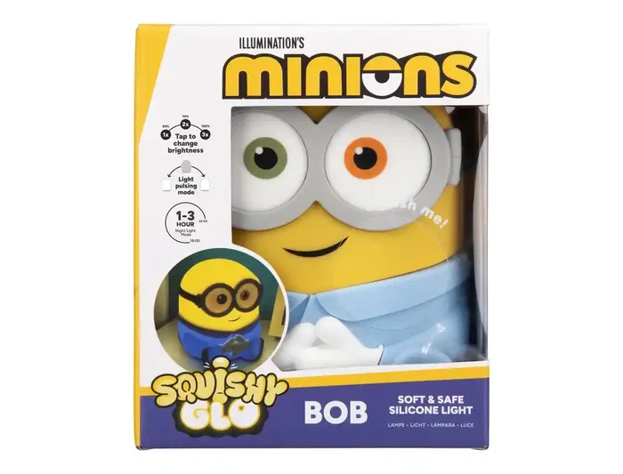 Wondee Lámpara de Silicona Minions Bob con Luz Nocturna, 3 Niveles de Brillo y Modo Pulsante, Temporizador 1-3h, Amarillo, 125x70x300 mm