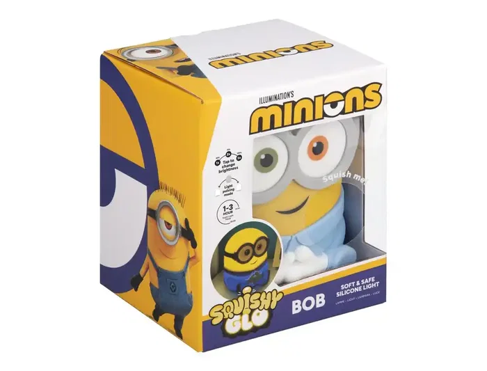 Wondee Lámpara de Silicona Minions Bob con Luz Nocturna, 3 Niveles de Brillo y Modo Pulsante, Temporizador 1-3h, Amarillo, 125x70x300 mm