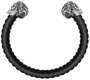 Police Tribal Edge Bangle Skull Black Leather 19cm con Cuero Negro