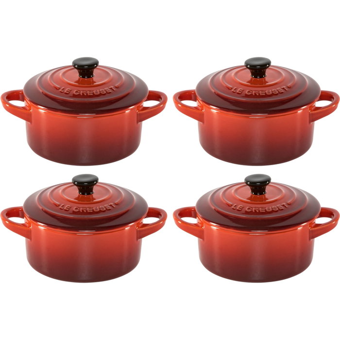Le Creuset Set de 4 Mini Cocottes de Gres Rojo Cereza Le Creuset Set de 4 Mini Cocottes de Gres Rojo Cereza