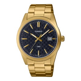 Casio MTP-VD03G-1AUDF con caja y correa doradas y esfera azul