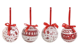 DKD Home Decor Set de 14 Bolas de Decoración Navideña Rojo y Blanco