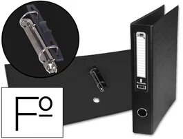 Liderpapel Carpeta de 2 anillas mixtas 40 mm folio, cartón forrado Paper Coat con ollao y tarjetero, color negro