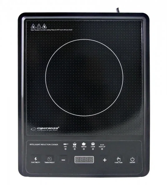 Esperanza EKH011 Placa de Inducción Encimera 1 Zona 220mm 2000W - Negro, Pantalla Táctil, Temporizador, Indicador Calor Residual