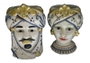 DKD Home Decor Sicilia 2024 Macetero Mediterráneo Blanco Dorado Azul Porcelana Cabeza Siciliana 15 x 26 x 15 cm (2 Unidades)