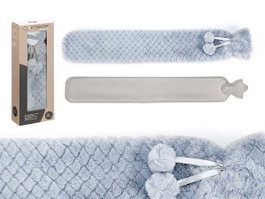 Giftdecor Bolsa de Agua Larga 2L con Funda Pelo Gris y Azul