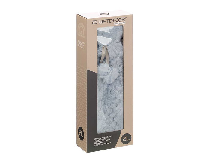 Giftdecor Bolsa de Agua Larga 2L con Funda Pelo Gris y Azul