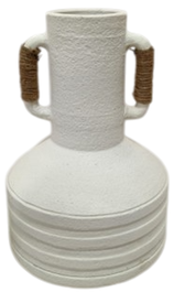 DKD Home Decor Jarrón de Terracota y Ratán con Asas Blanco
