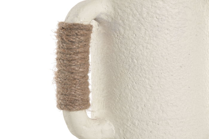 DKD Home Decor Jarrón de Terracota y Ratán con Asas Blanco