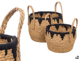 Giftdecor Set 2 Maceteros Filo Negro Natural y Negro 30x32x30 cm Esparto y Algodón (Set de 4)