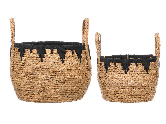 Giftdecor Set 2 Maceteros Filo Negro Natural y Negro 30x32x30 cm Esparto y Algodón (Set de 4)