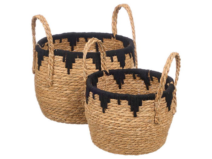 Giftdecor Set 2 Maceteros Filo Negro Natural y Negro 30x32x30 cm Esparto y Algodón (Set de 4)