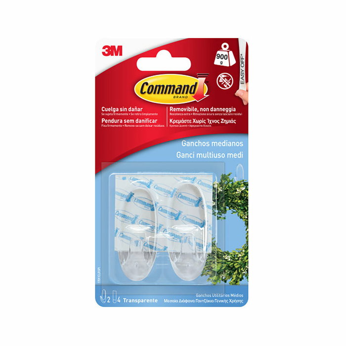 3M Command Gancho Mediano Transparente (2 uds + 4 tiras) 3M Command Gancho Mediano Transparente (2 uds + 4 tiras)