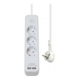 Helos Regleta de enchufes ADVANCED 3 tomas con cargador USB y conmutador, 1,5m, blanco