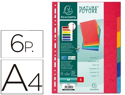 Exacompta Separadores de 6 Posiciones A4 Colores Vivos Exacompta Separadores de 6 Posiciones A4 Colores Vivos