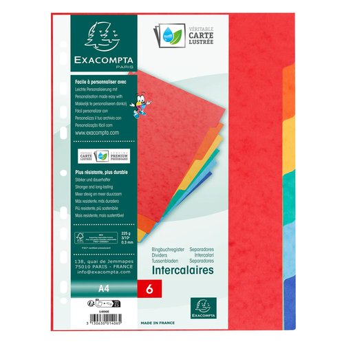 Exacompta Separadores de 6 Posiciones A4 Colores Vivos Exacompta Separadores de 6 Posiciones A4 Colores Vivos
