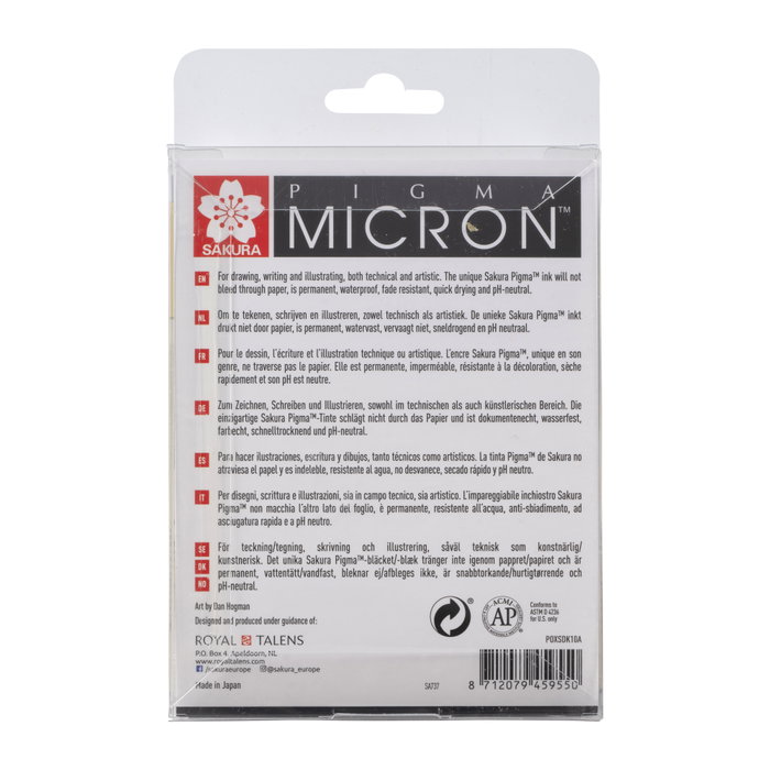 Sakura Pigma Micron Estuche de 10 puntafinas negros Sakura Pigma Micron Estuche de 10 puntafinas negros