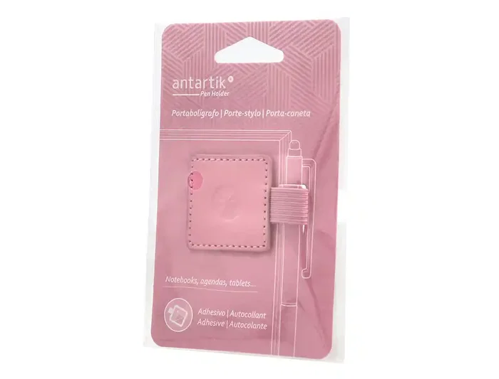Antartik Portaboligrafos Autoadhesivo Rosa PU 40x40 mm con Banda Elástica