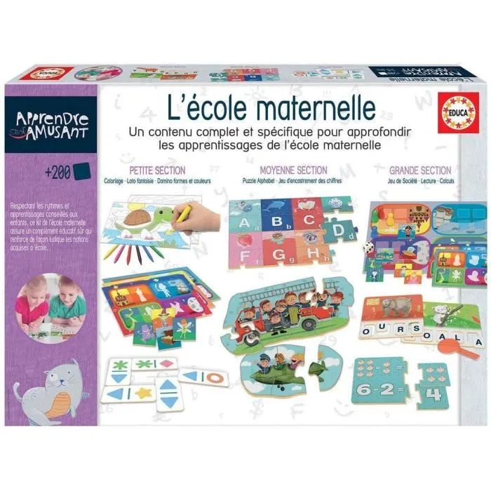 Educa Kit Jardín de Infancia Aca - Actividades para colorear, lotería de animales, dominó de formas, rompecabezas y más