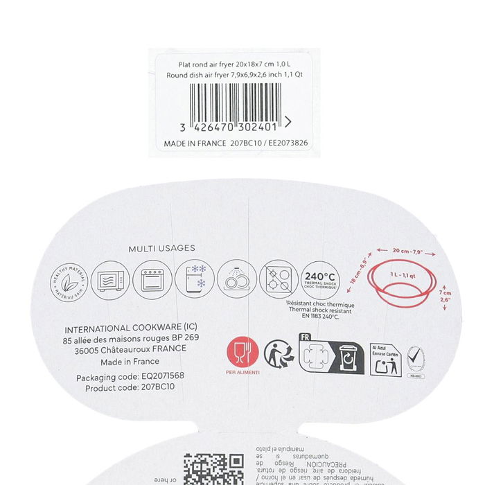 Fuente Redonda Vidrio Airfryer Ô Cuisine 20x20 cm -1 L