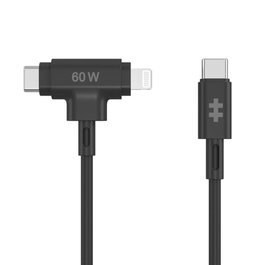 HYPER Cable HyperJuice USB-C a USB-C/Lightning 60W Negro 1.5m para Carga y Datos USB 2.0
