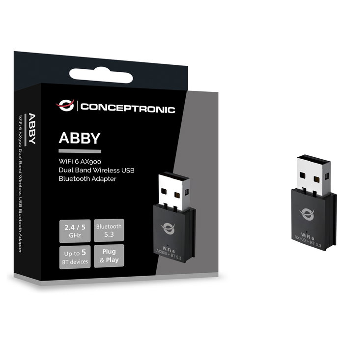 Conceptronic ABBY26B Adaptador USB Wi-Fi 6 AX900 y Bluetooth 5.3 Negro