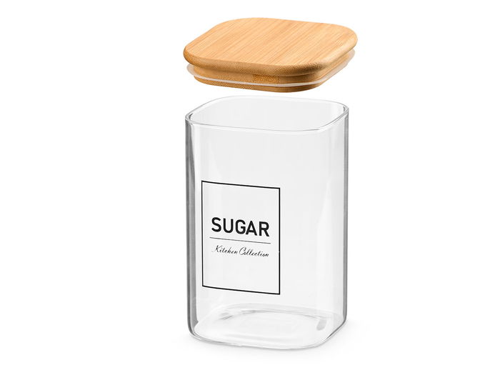 Vivalto Bote Cuadrado Borosilicato Tapa Bambú Sugar 1,2L 10.2x15.7x10.2 cm (Set de 12)
