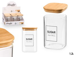 Vivalto Bote Cuadrado Borosilicato Tapa Bambú Sugar 1,2L 10.2x15.7x10.2 cm (Set de 12)