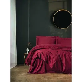 Juego de cama 1 funda nórdica 220x240 cm + 2 fundas de almohada 60x60 cm 100% algodón satén Rojo