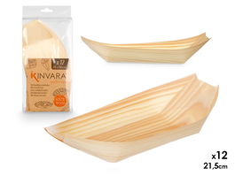 Kinvara Set 12 Bandejas Ovaladas Madera Medidas 12 x 25.5 x 8.5 cm con Pieza 21.5 x 11 x 2.5 cm (Set de 12)