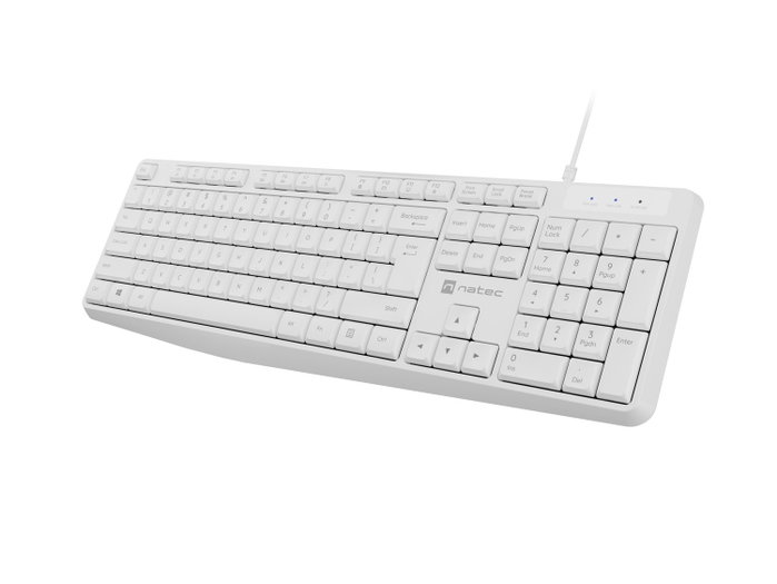 Natec Klawiatura Nautilus przewodowa 100% full-size biała, układ QWERTY polski, 13 klawiszy multimedialnych Natec Klawiatura Nautilus przewodowa 100% full-size biała, układ QWERTY polski, 13 klawiszy multimedialnych