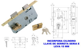 MCM Cerradura de embutir 1 punto con picaporte y palanca reversible acabado latón 2501-235an311