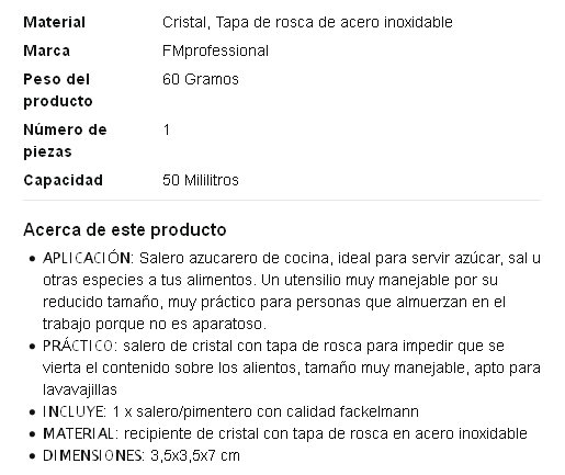 FACKELMANN Salero/Pimentero de Cocina 280 ml