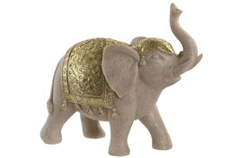 DKD Home Decor Figura de Elefante en Resina Beige y Dorado
