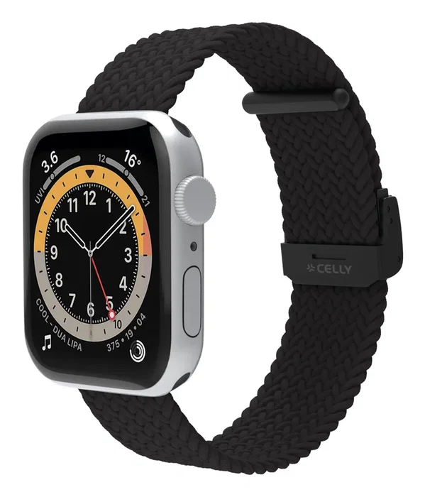 Celly WBANDBRAIDEDBK Banda Trenzada Correa Compatible con Apple Watch 42 mm, 44 mm y 45 mm - Negro