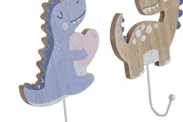 DKD Home Decor Perchero Kids Dino 23 Natural Azul 4.5 x 20 x 14 cm (6 Unidades)