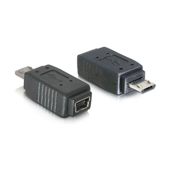 DeLOCK Adaptador USB micro-B macho a mini USB 5 pines hembra, Negro DeLOCK Adaptador USB micro-B macho a mini USB 5 pines hembra, Negro