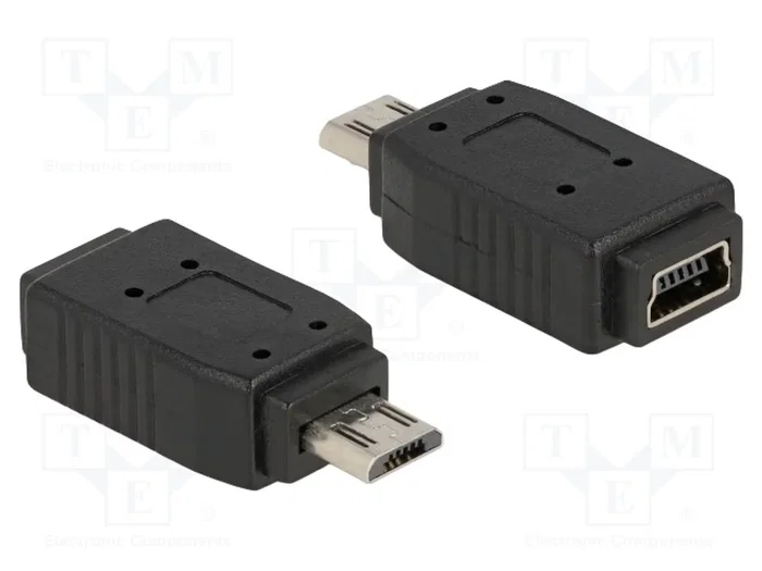 DeLOCK Adaptador USB micro-B macho a mini USB 5 pines hembra, Negro DeLOCK Adaptador USB micro-B macho a mini USB 5 pines hembra, Negro