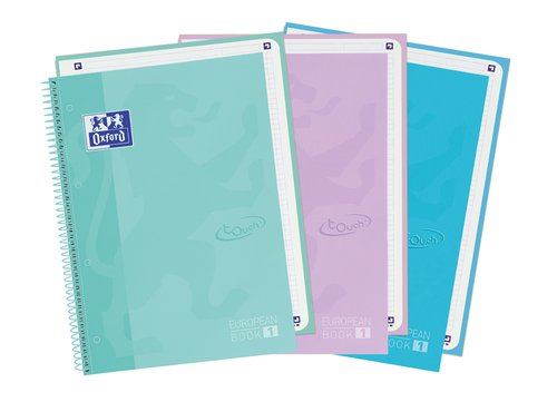 Oxford Europeanbook 1 Touch Cuaderno Espiral A4 80 Hojas Cuadriculado 5x5 Colores Pastel Pack de 3