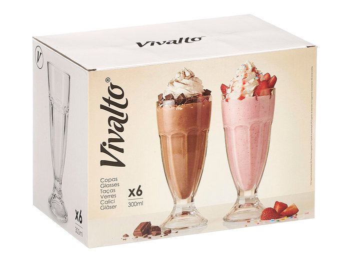 Vivalto Copa Batido de Vidrio, 300 ml, Transparente, Dimensiones 8.2x18.5x8.2 cm (Set de 48)