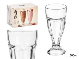 Vivalto Copa Batido de Vidrio, 300 ml, Transparente, Dimensiones 8.2x18.5x8.2 cm (Set de 48)