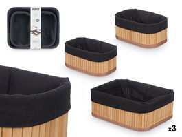 Kipit Set 3 Organizadores de Bambú y Tela Negro 25x20x9 cm con Organizador Pequeño 17x11x8 cm (Set de 12)