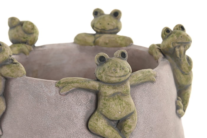 DKD Home Decor Jarrón de Cemento con Diseño de Ranas, Gris y Verde
