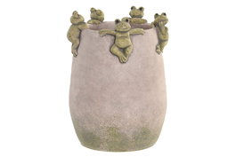 DKD Home Decor Jarrón de Cemento con Diseño de Ranas, Gris y Verde