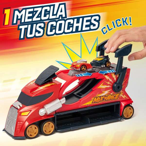 Camion thunder truckt-racers mix ‘n race transporta y lanza coches incluye coche exclusivo. 23x35x12cm