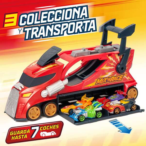 Camion thunder truckt-racers mix ‘n race transporta y lanza coches incluye coche exclusivo. 23x35x12cm